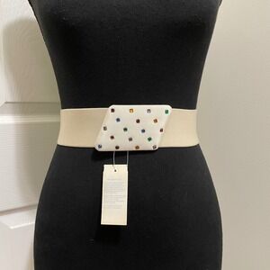 Vintage Embellished Elastic‎ Waist Belt White Rhinestones Bejeweled 80s 90s NWT